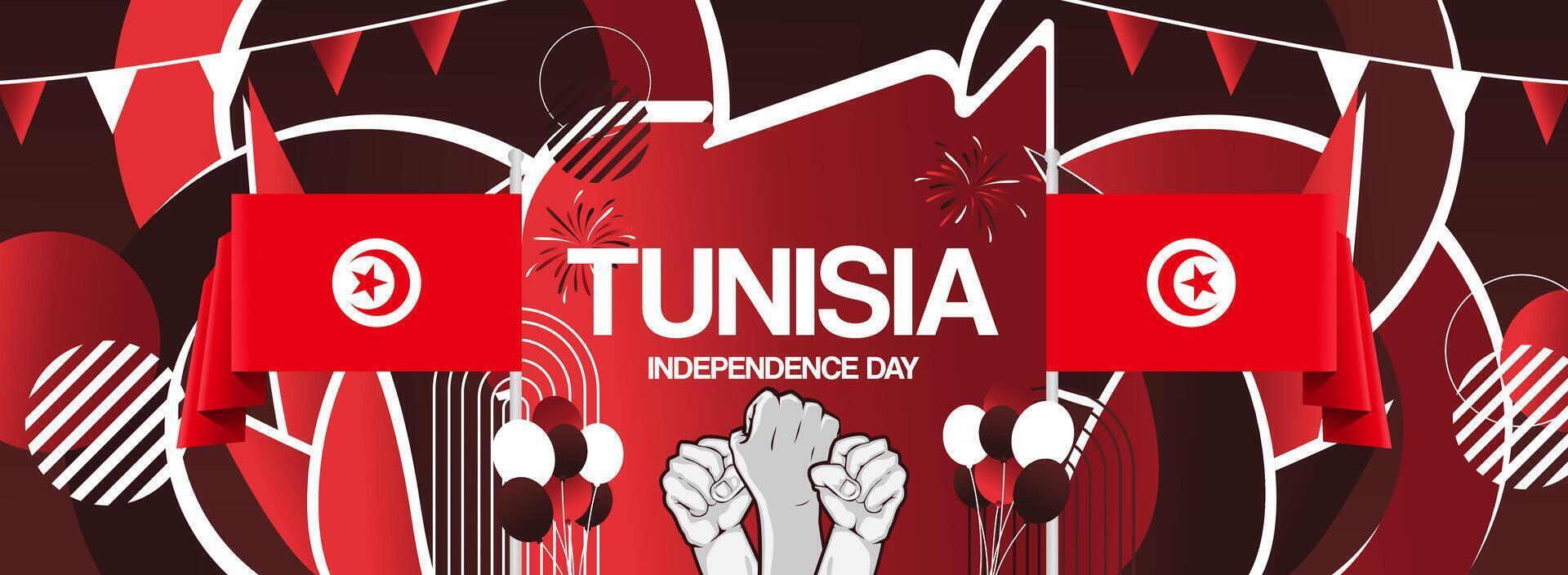 Abstract art greeting card for Tunisia independence day. Suitable for website background, sports poster, or New Year and holiday celebrations vector