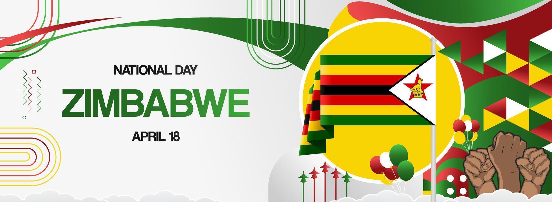 Modern geometric banner of Zimbabwe day. Modern greeting card to celebrate independence day. Wide poster for sporting events and so on vector