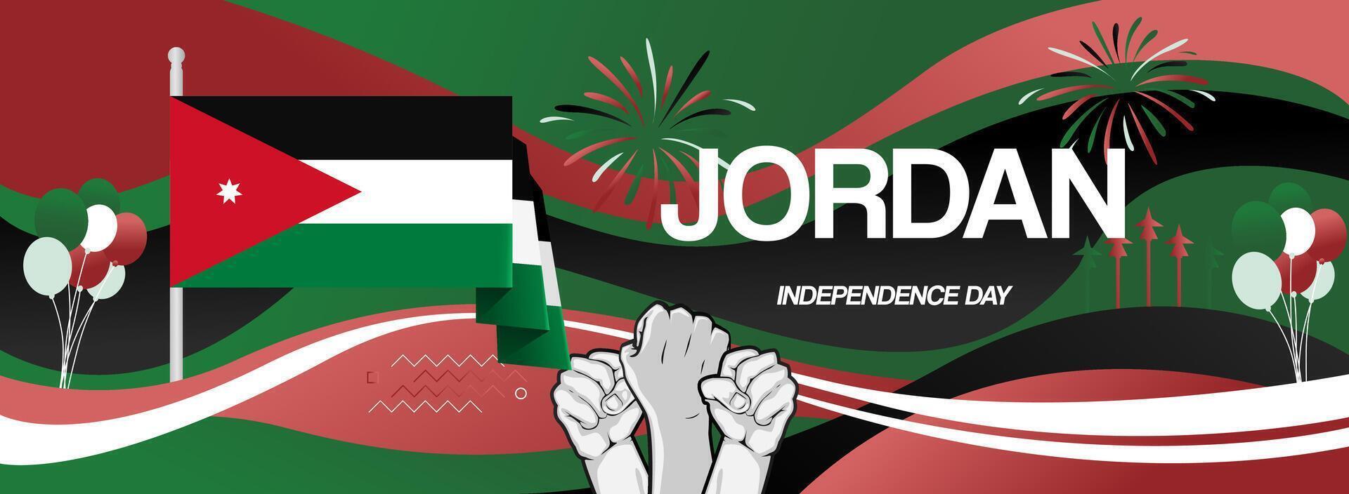 Abstract fluid art Jordan independence day design. Creative wide poster for national day celebration vector