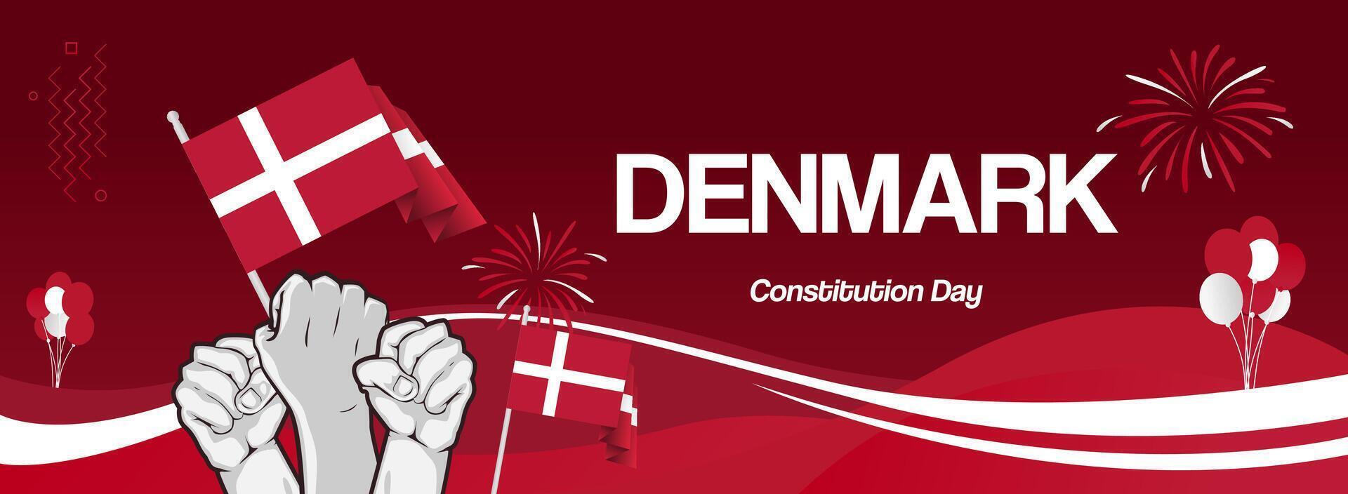 Denmark constitution day banner with flag. Modern banner for various purposes such as national holiday greeting cards, sports and music event posters, web headers. Horizontal design vector