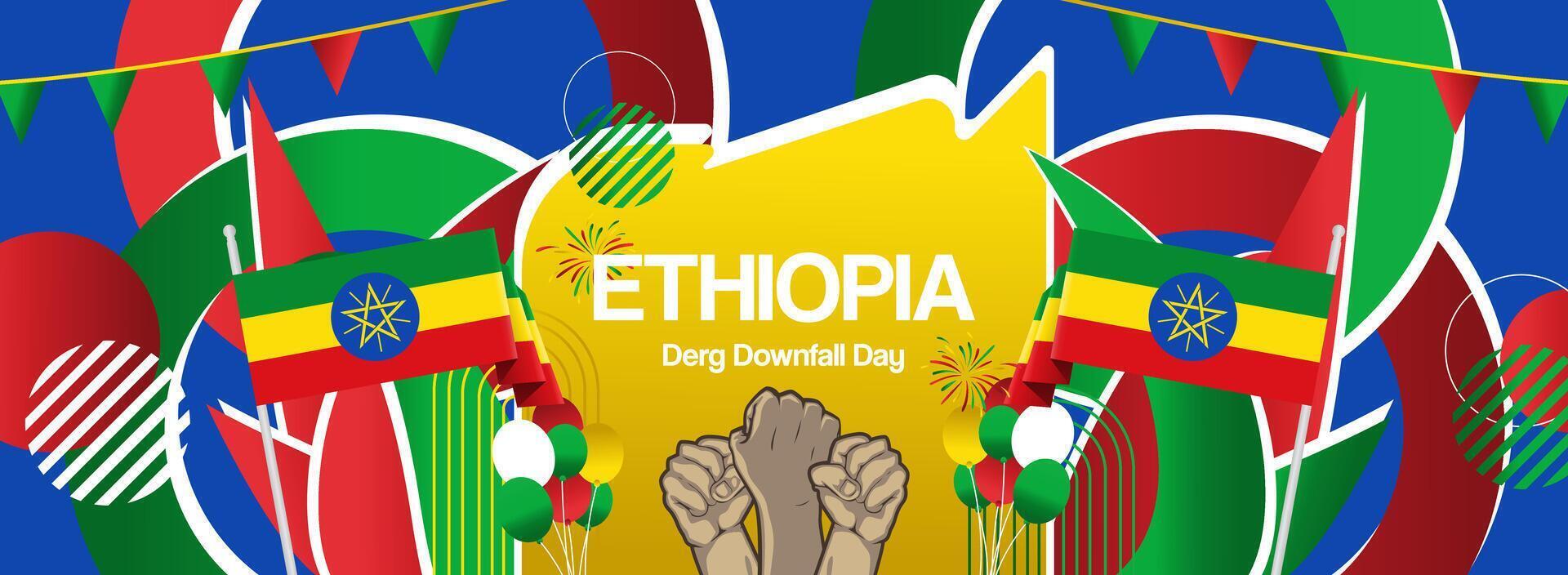 Ethiopia national or independence day celebration banner. Vibrant modern design for holiday celebration, greeting card, billboard, sport event backdrop. May 28. Happy Derg Downfall Day background vector