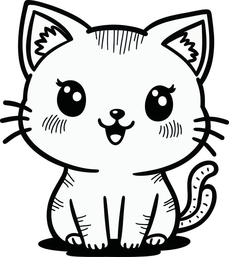 kitty Cat drawing cartoon coloring book illustration vector