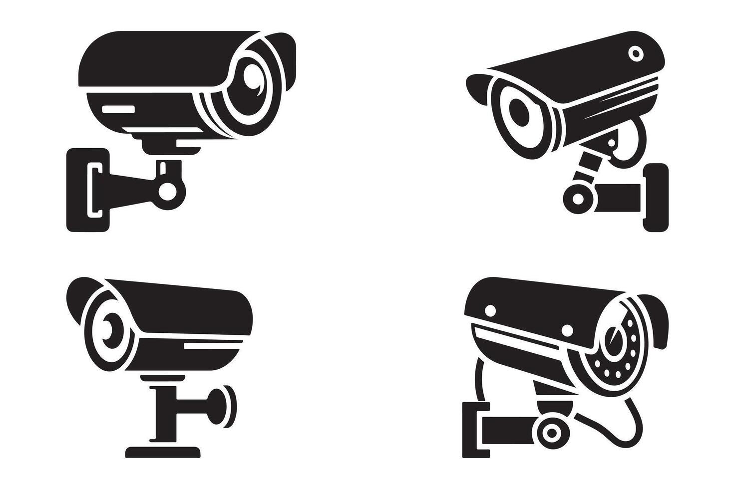 Surveillance Camera Icons and Symbols in Silhouette Design vector