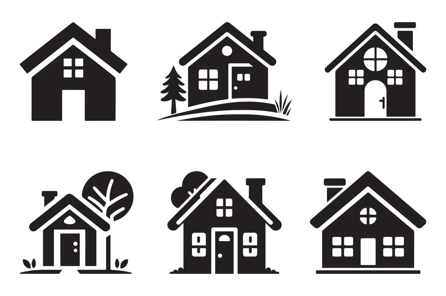 Black Silhouette Icon Set Residential Buildings and Homes vector