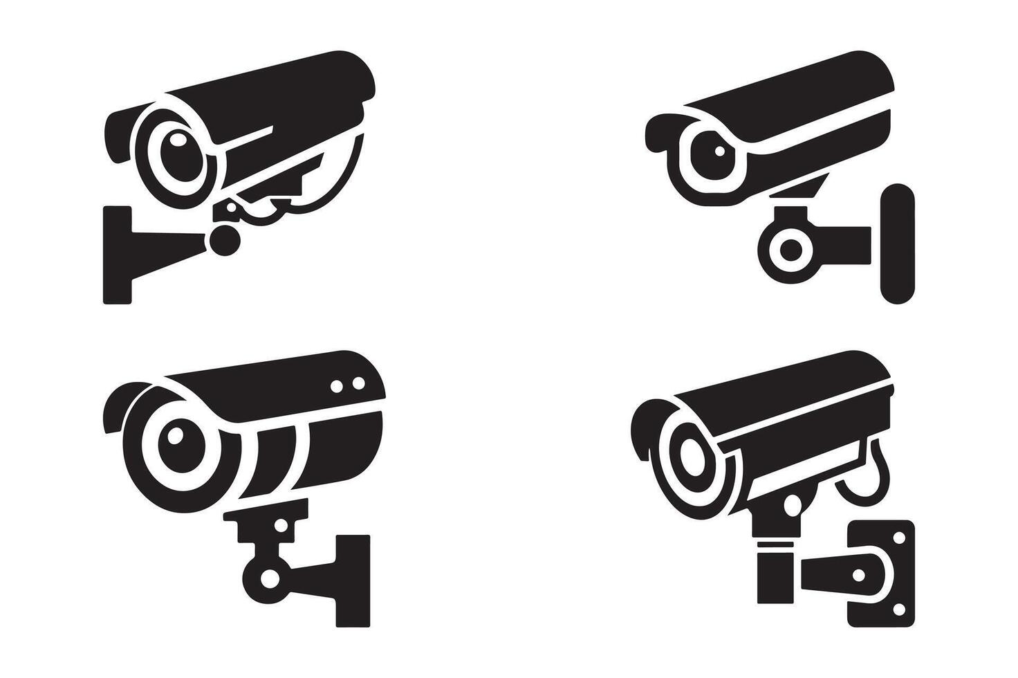 Silhouette CCTV Surveillance Camera Icon Set in Format vector