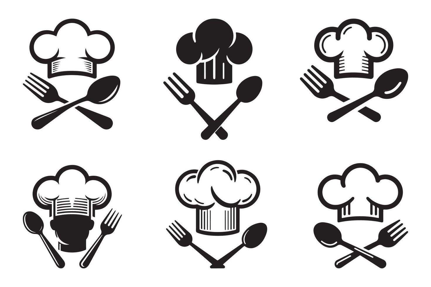 Line Art Chef Hat with Fork and Spoon Icon, Silhouette Illustration vector