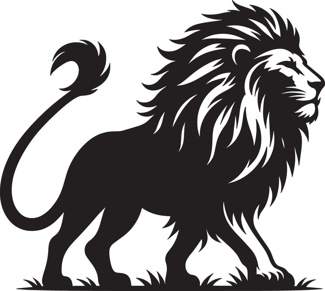 Hunting Lion Silhouette Art Illustration with White Background vector
