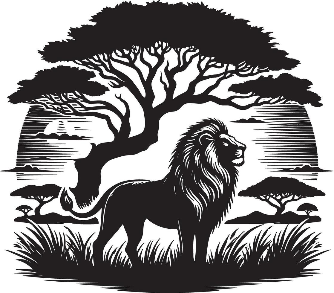 Black and White Lion Silhouette Art Illustration vector