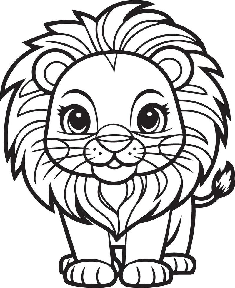 Cute and Fluffy Lion Silhouette with Bold Black Outlines on White Background vector
