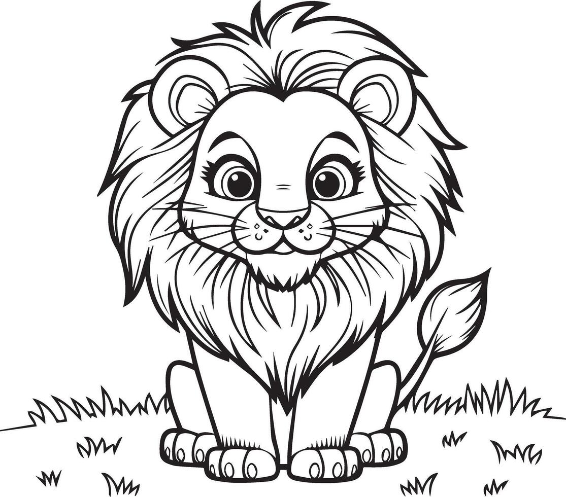 Colorable Lion Silhouette with Bold Black Outlines on White Background vector