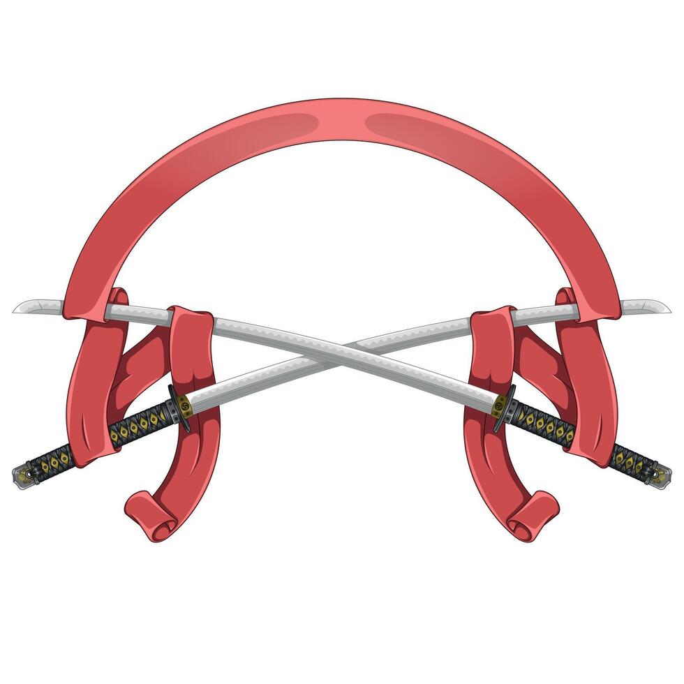 Samurai sword with ribbon, katana from ancient feudal Japan with ribbon, weapon used by samurai warriors with ribbon vector