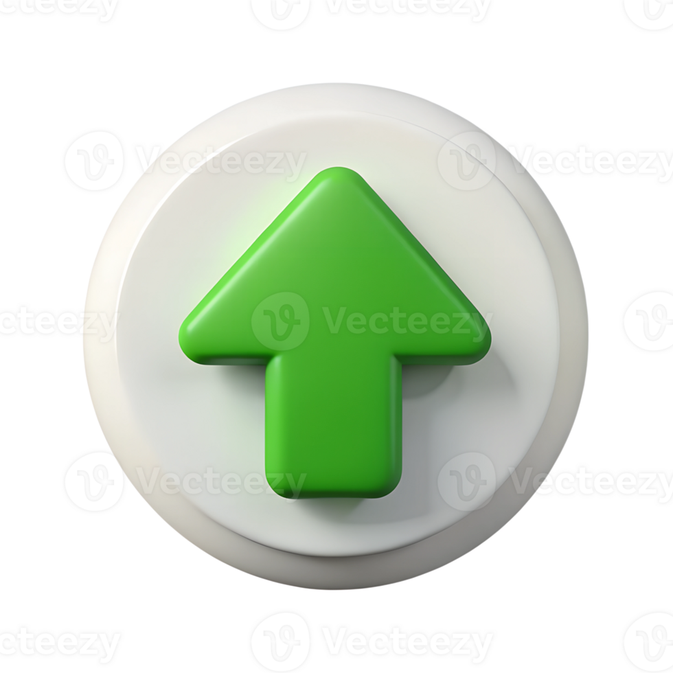 Up green Arrow 3d icon button in a white round circle Math symbol Clipping Path Cut Out Transparent png