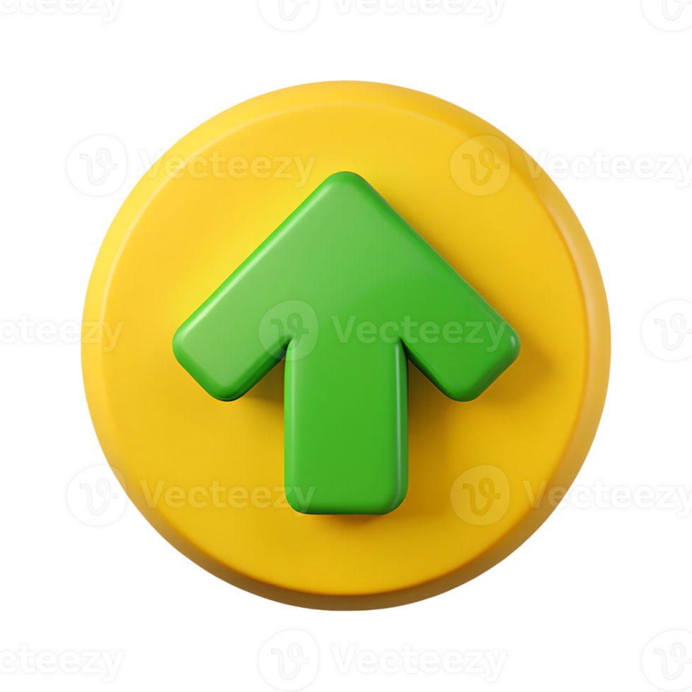 Up green Arrow 3d icon button in a round circle Math symbol Clipping Path Cut Out Transparent png