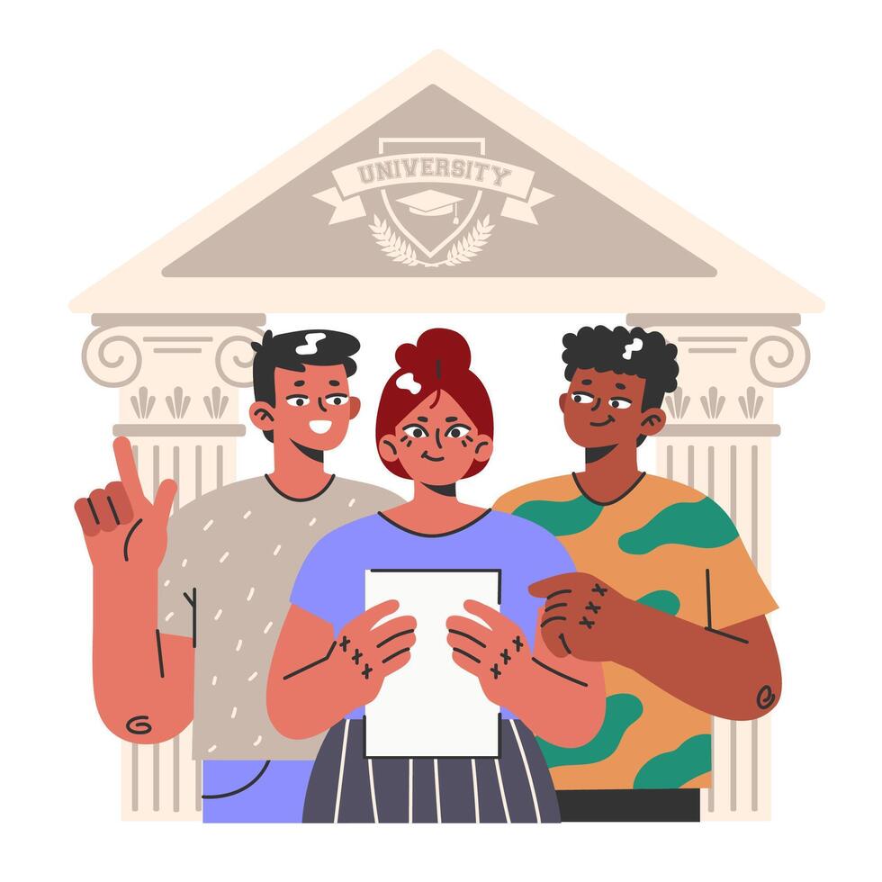 Group of college friends. University fellow students or classmates vector