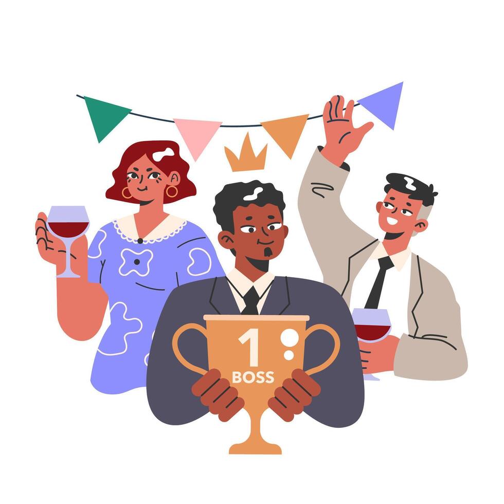 Job promotion celebration. Joyful company celebrating one of the friend vector