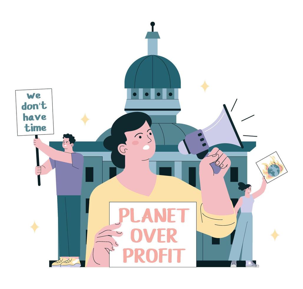 Environmental activism. Demonstration draw attention to climate vector