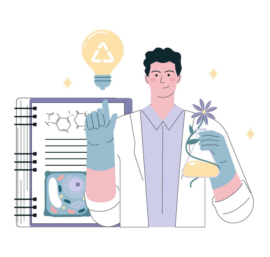 Biodegradable plastic development. Scientist inventing a recyclable vector