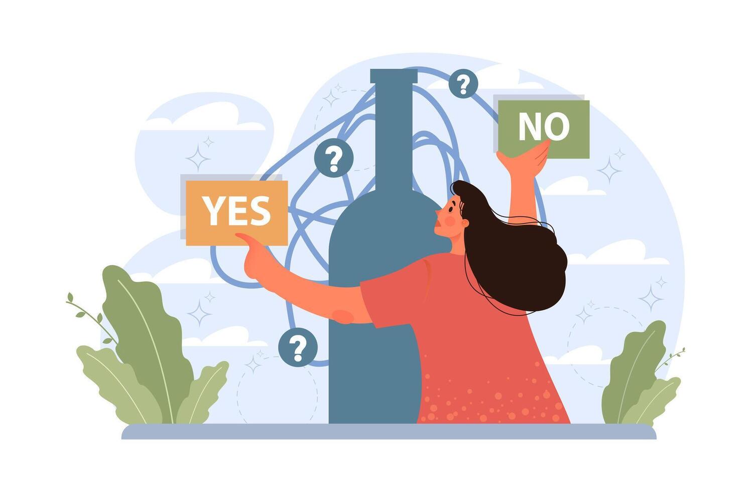 Female alcoholism. Woman suffering from hard drinking, alcohol vector