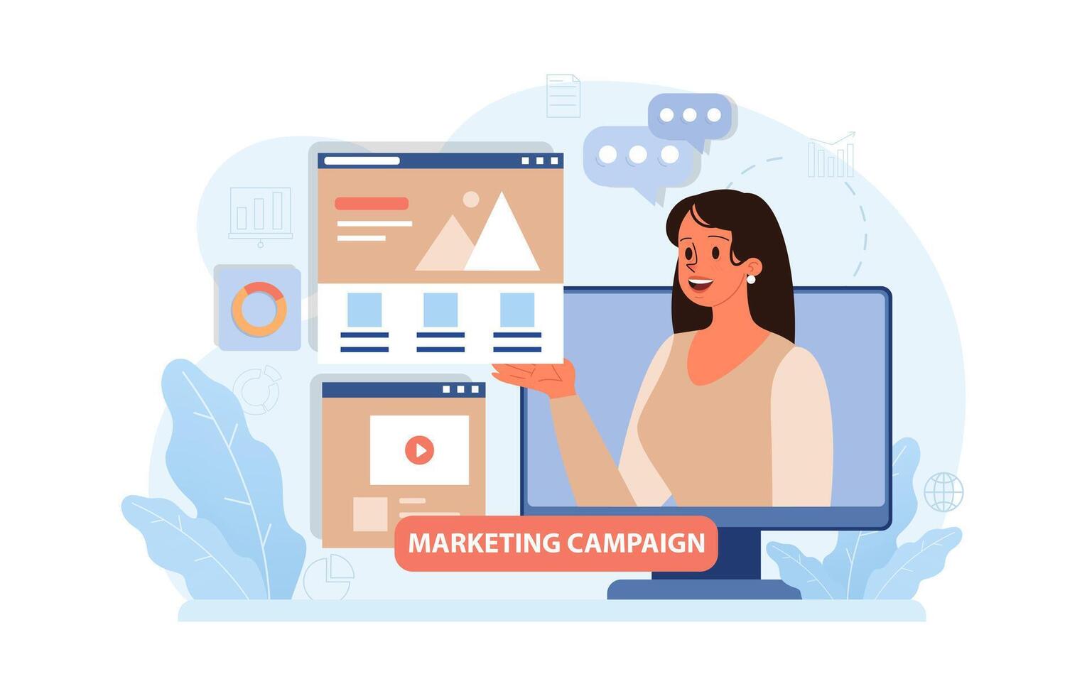 Marketing campaign. Brand or product advertising with entertaining vector