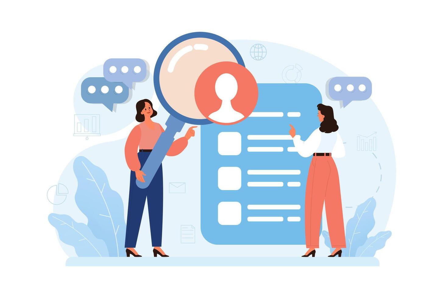 New customers search. Character looking through binoculars. Business vector