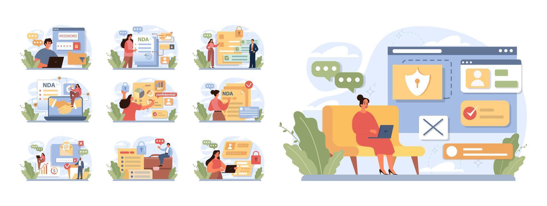 Personal data security set. Information privacy and confidentiality vector