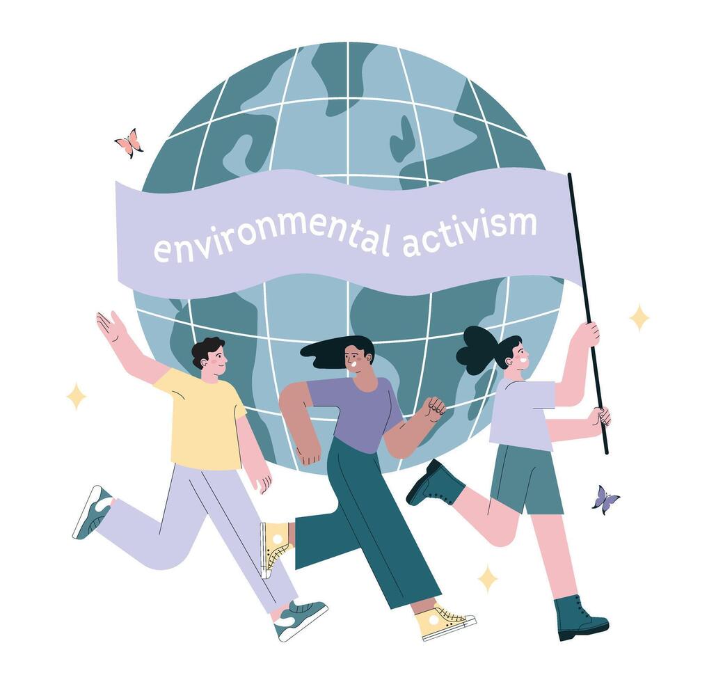 Environmental activism. Community demonstration for climate vector
