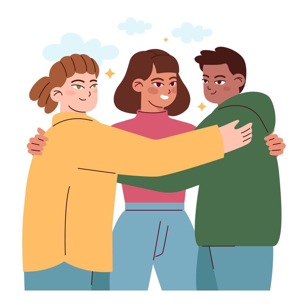 Friends support. Friendship mental support and comfort. Group vector