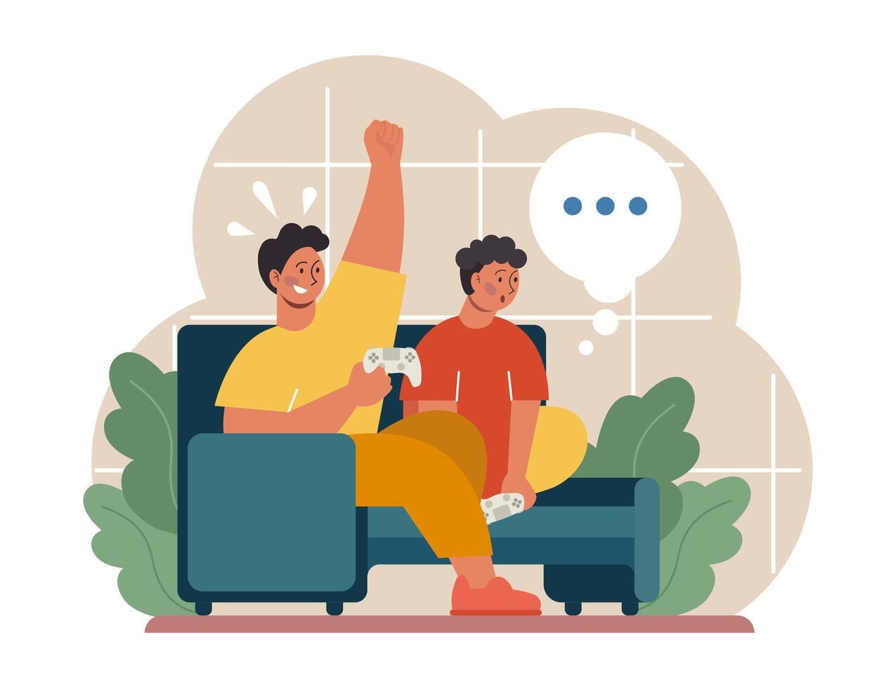 Joint parenting. Divorced spouses raising a child together. Dad and son vector