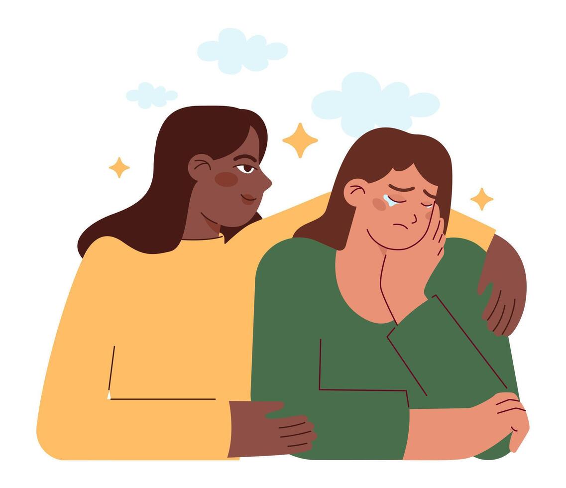 Friends support. Mental support and comfort for stressed or upset vector