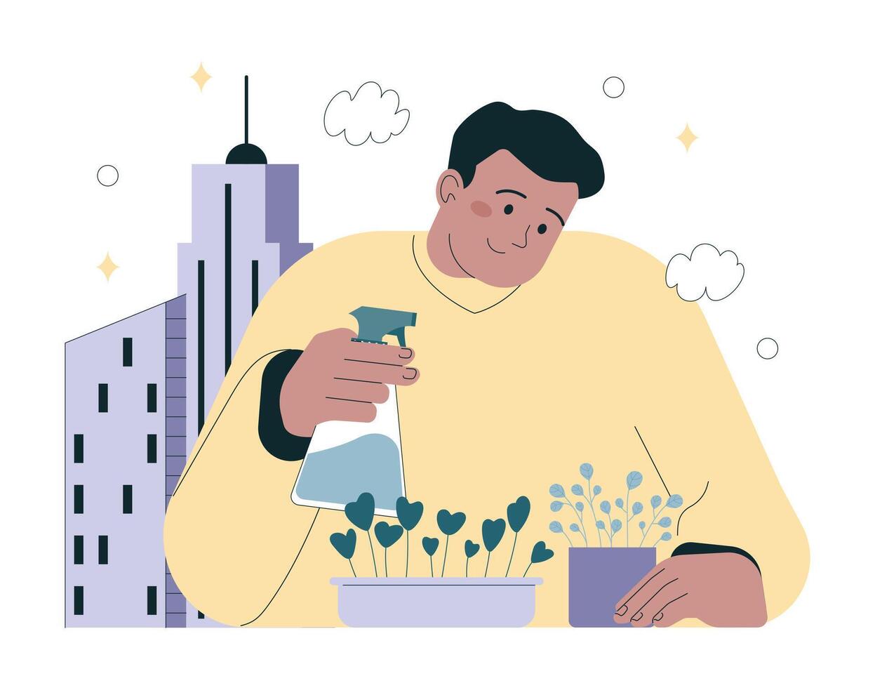 Urban farming or gardening set. City agriculture. Characters planting vector