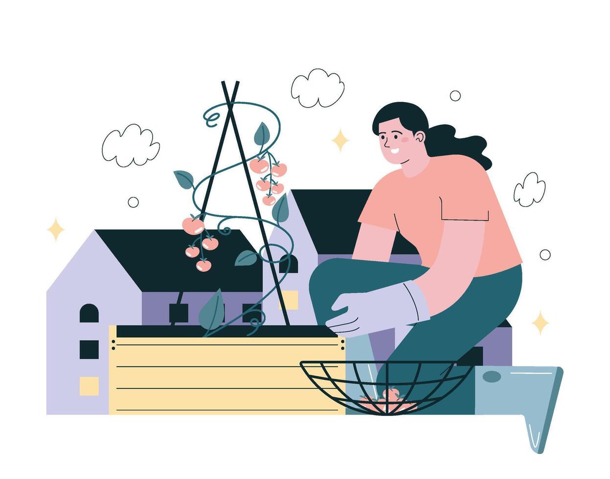 Urban farming or gardening set. City agriculture. Characters planting vector
