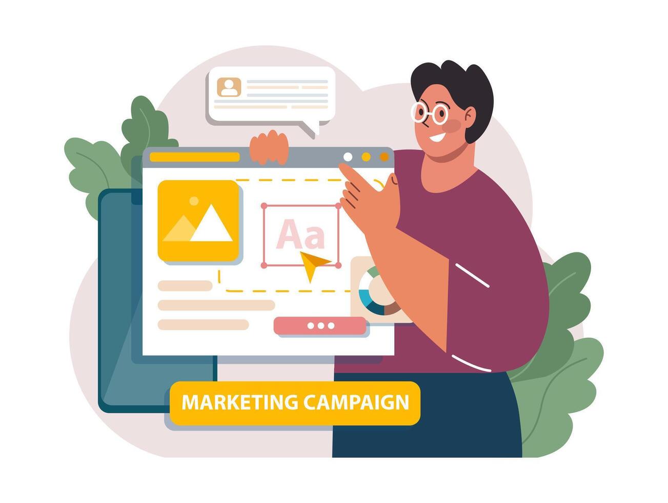 Marketing campaign. Brand or product advertising with entertaining vector
