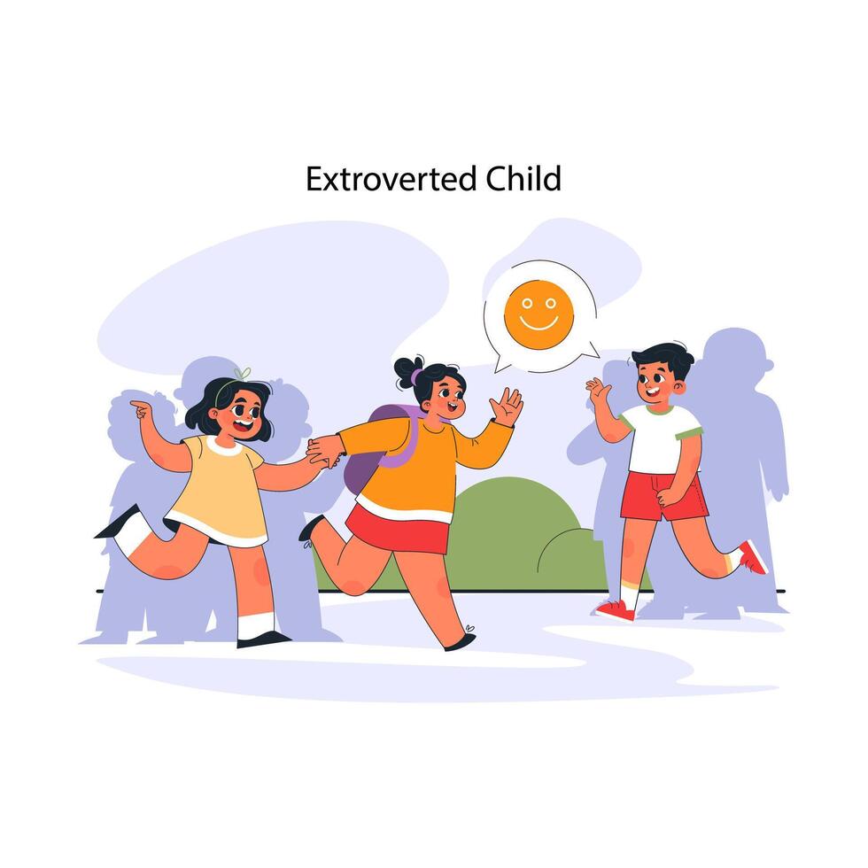 Child with extroverted individuality. Joyful little kid enjoying vector