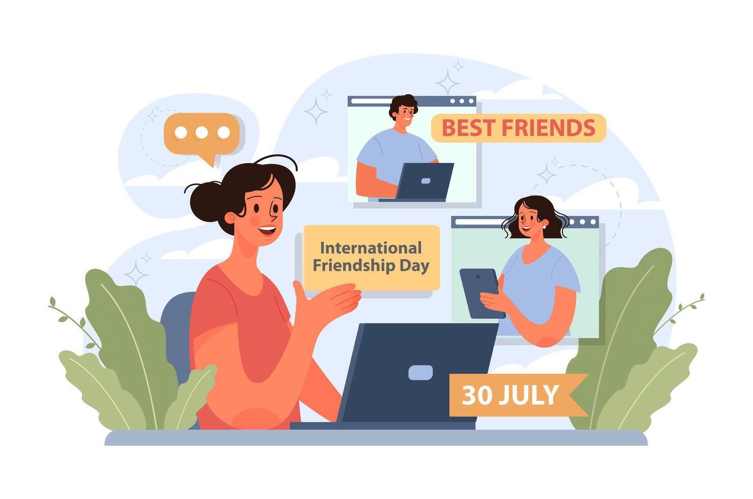 International friendship day. Cheerful characters celebrating a holiday vector