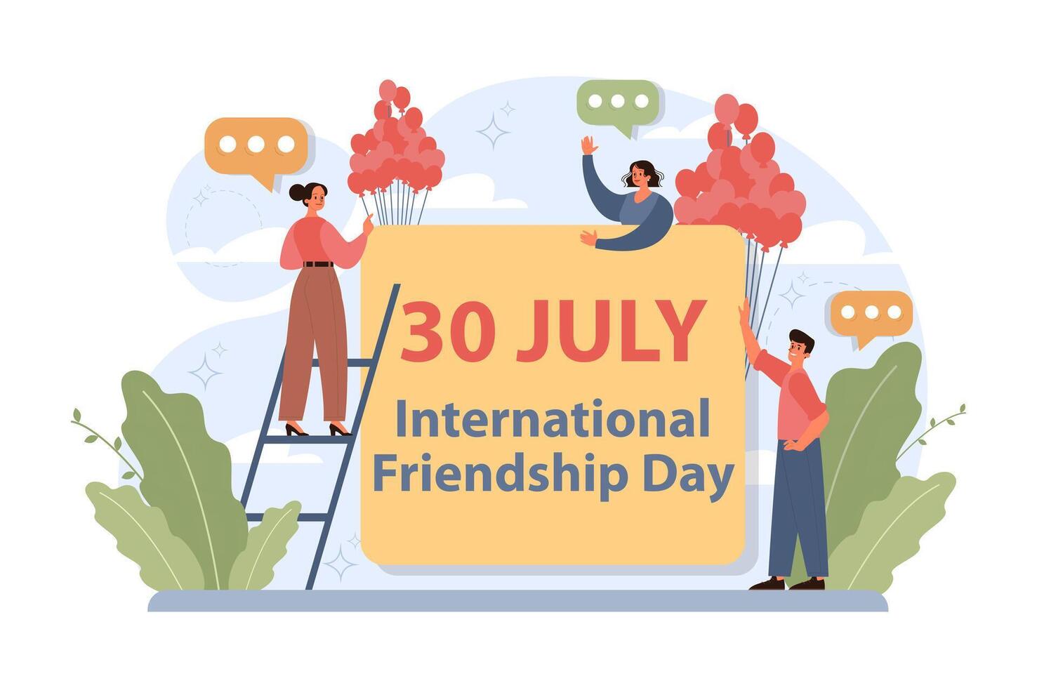 International friendship day. Cheerful characters celebrating vector