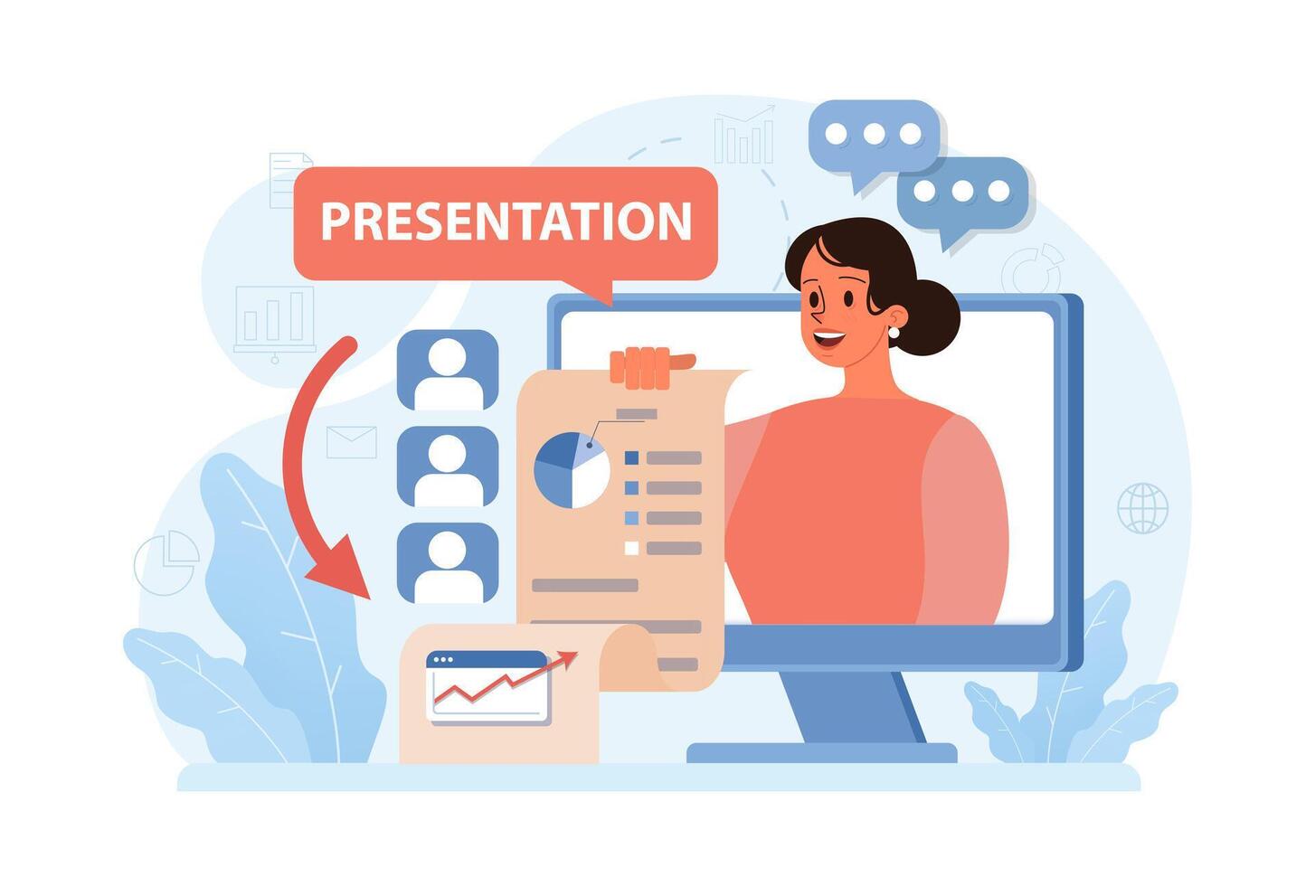 New customers search. Woman with a start up project looking vector
