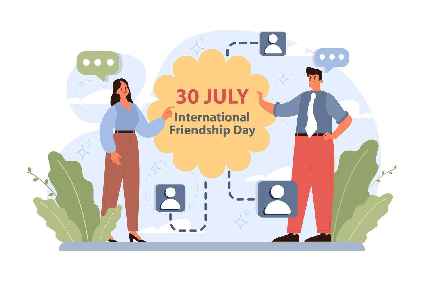 International friendship day. Cheerful characters celebrating vector