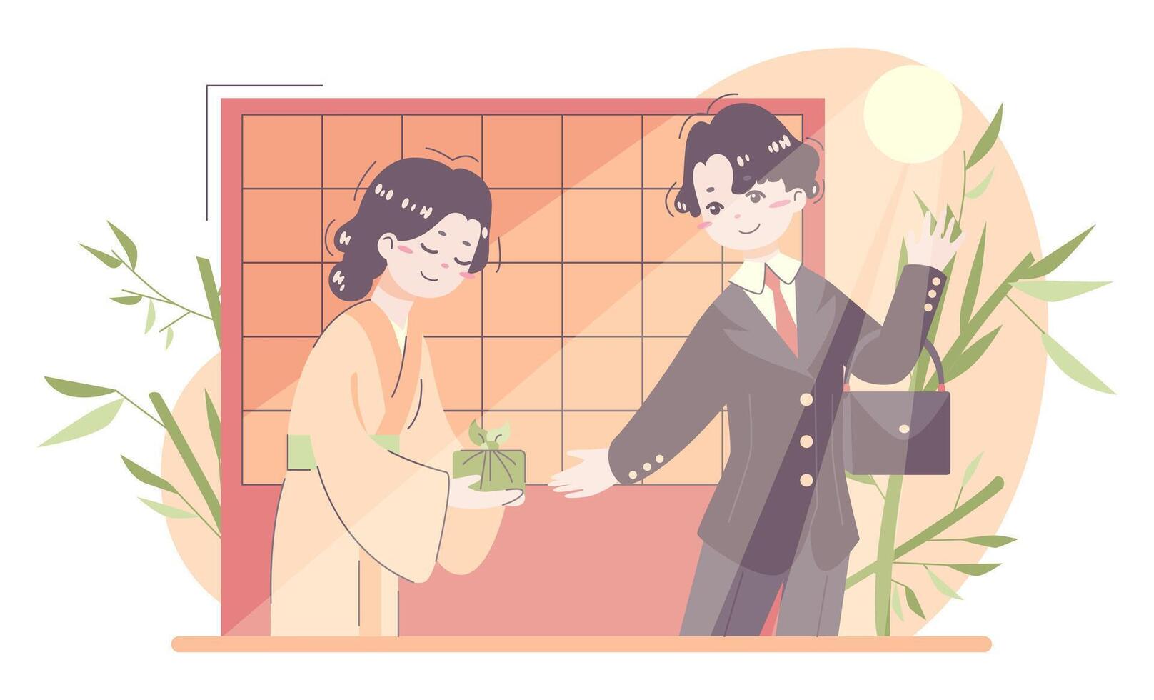Illustration of working woman making lunch. vector