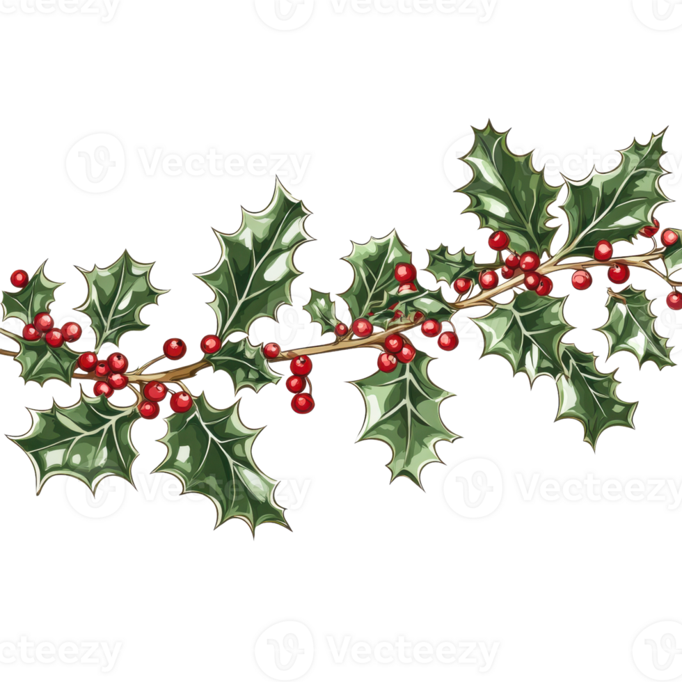 Seamless Holly Branches and Berries Pattern png