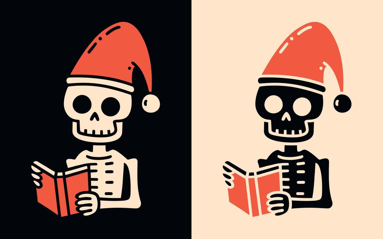 Skeleton reading a book wearing Santa hat drawing illustration Holiday scary Christmas stories gothic creepy bookish book lovers dark academia aesthetic decor sticker cut file vector