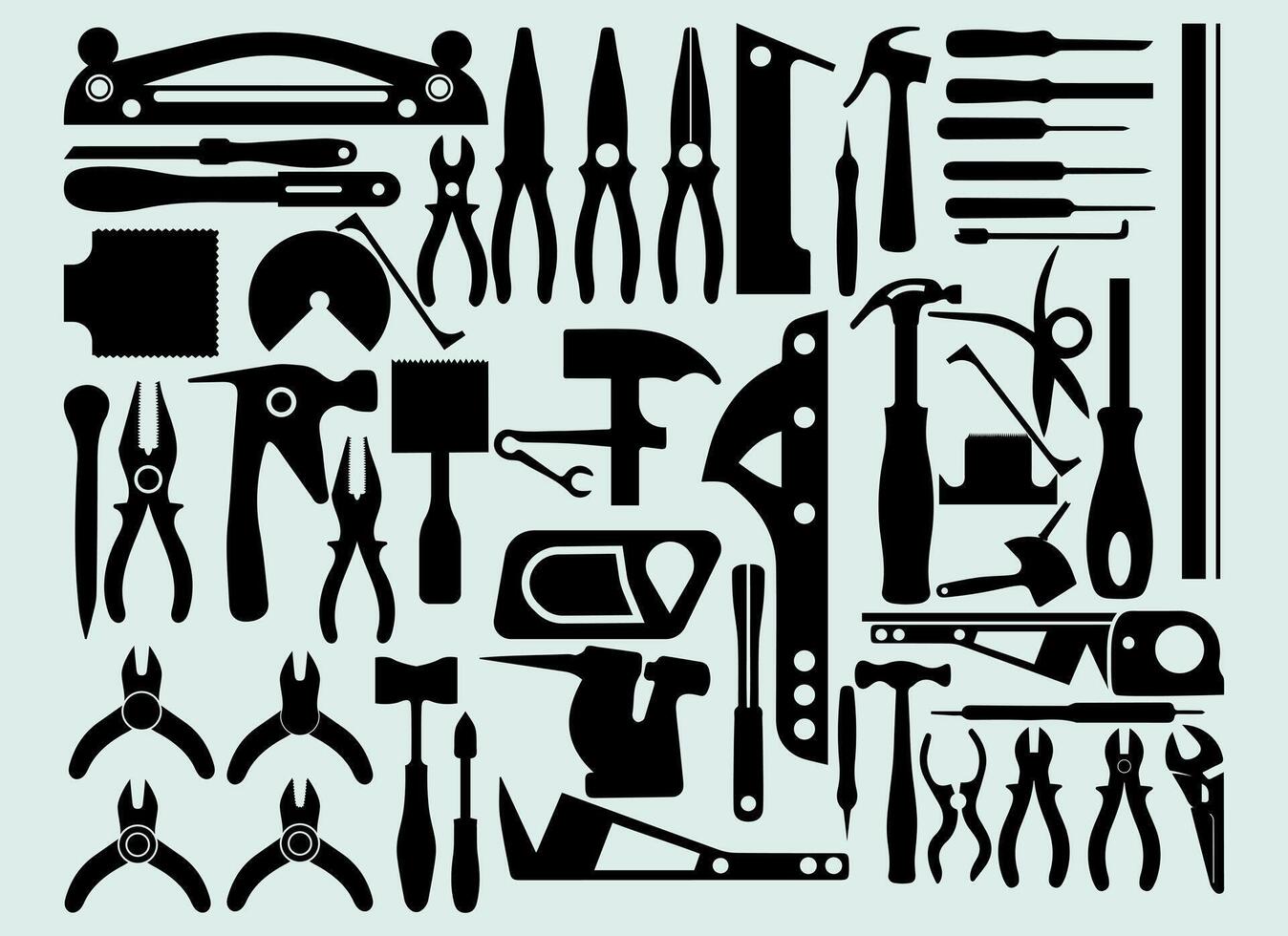 Silhouette Collection of Workshop Hand Tools for Carpentry and Mechanical Work Hardware Tools vector