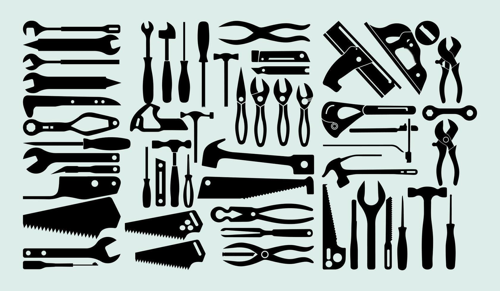 Comprehensive Silhouette Collection of Hand Tools for Carpentry and Mechanical Work vector