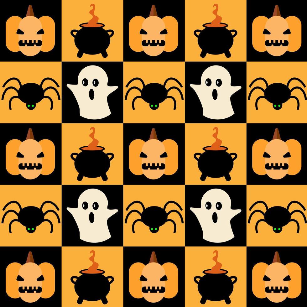 Geometric pattern Bauhaus Halloween of abstract modern shapes with horror holiday characters. vector
