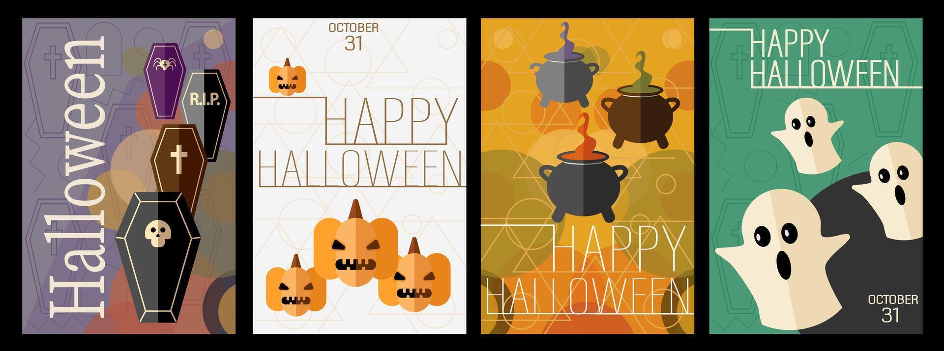 Halloween poster set. Flat style. Witch party. vector