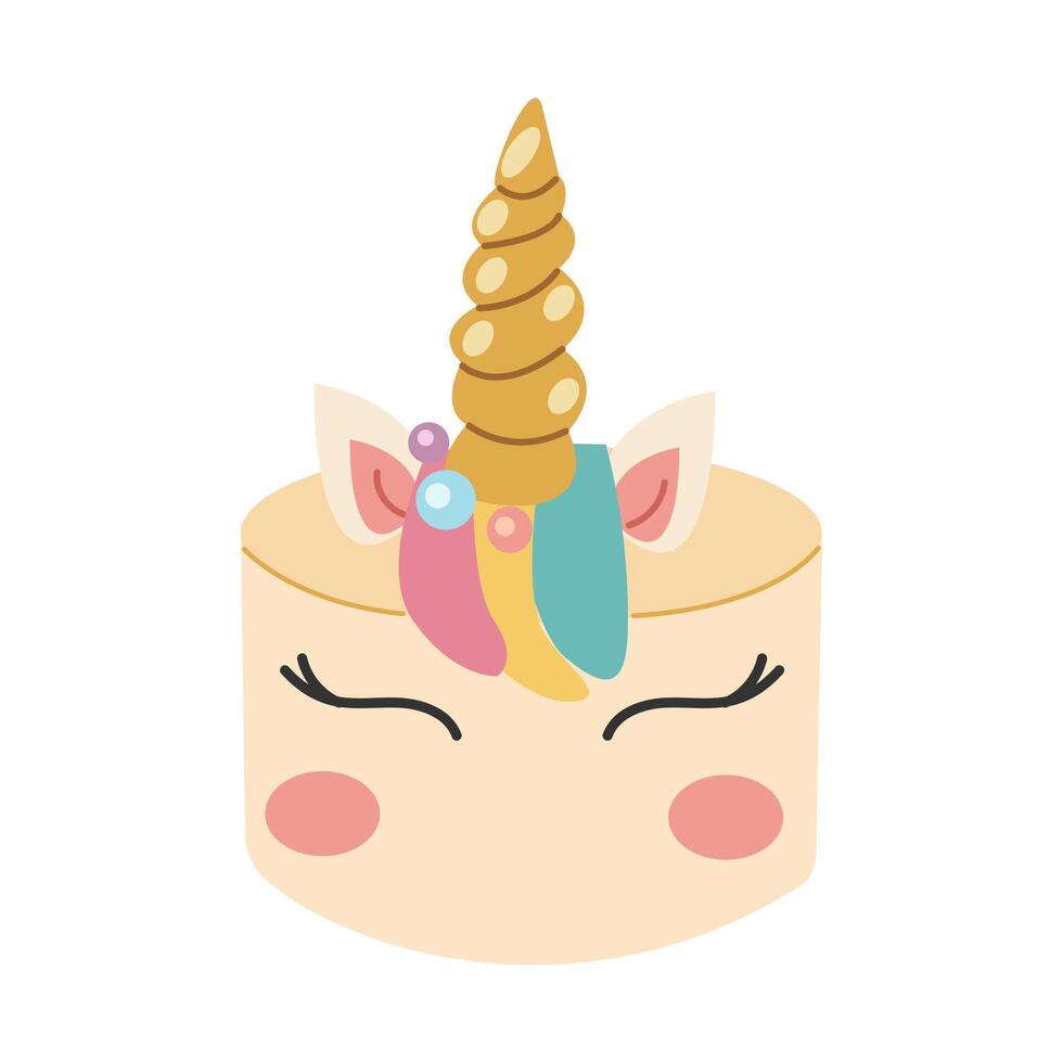 Unicorn Birthday Cakes isolated on white. for postcards and stickers flat illustration for celebration ,birthday party. vector