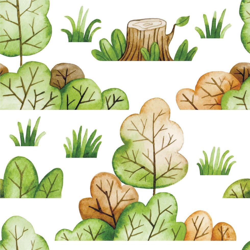seamless pattern with forest, autumn trees and bushes. simple print vector