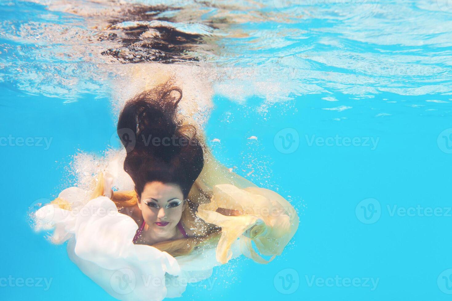 Underwater woman close up portrait photo