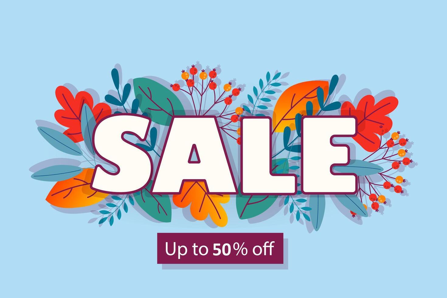 Autumn Sale banner with colorful leaves on blue background vector