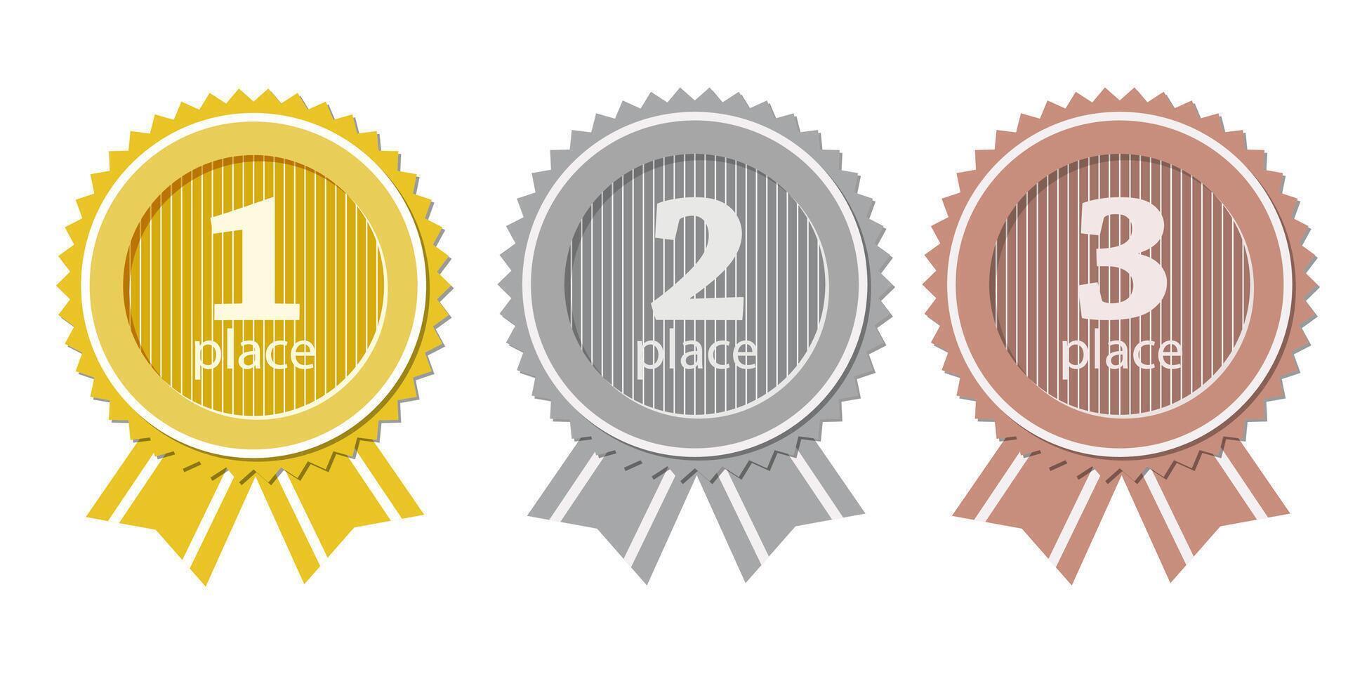 3 Medals of gold, silver and bronze vector
