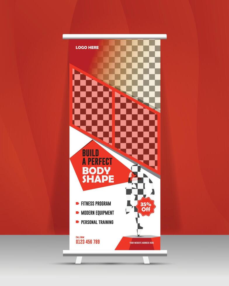 Fitness Roll Up Banner Template vector
